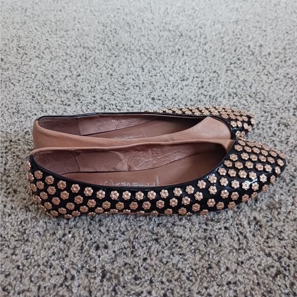 Jeffrey Campbell Ibiza Gold Studded Flats Size 8.5 Handmade Slip On Flower - Picture 8 of 11